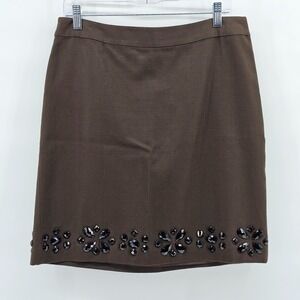 NWT Ann Taylor Brown Beaded Straight Skirt Lined Size 10